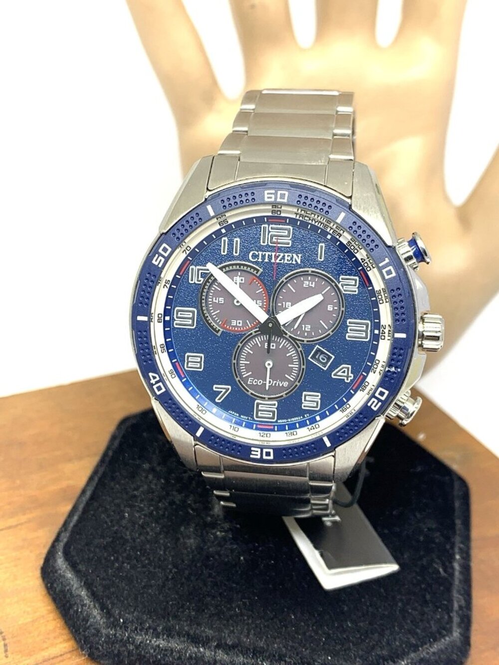 Citizen Men's Watch Eco-Drive AT2440-51L Chronograph Blue Dial Silver Steel 45mm